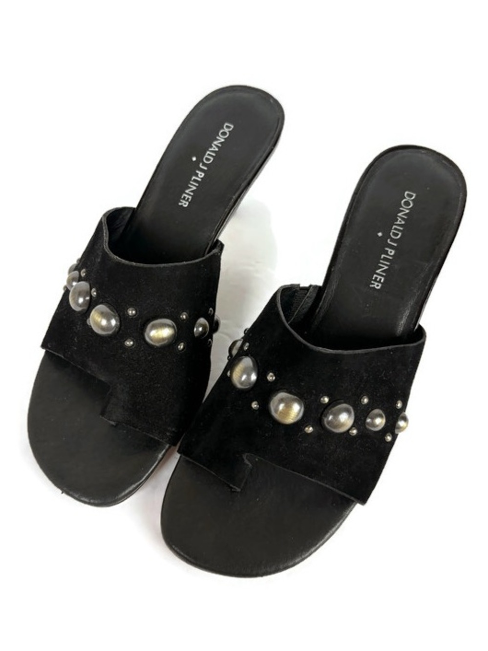Donald J. Pliner Rajaa Suede Upper Pearl Embellished Slip On Heels in Black
